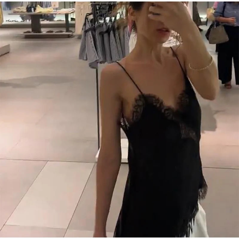 Elegant Loose V Neck Sleeveless Backless See Chic Solid  Through Top Mssza