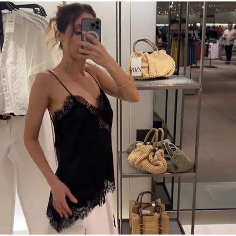 Elegant Loose V Neck Sleeveless Backless See Chic Solid  Through Top Mssza