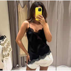 Elegant Loose V Neck Sleeveless Backless See Chic Solid  Through Top Mssza