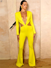 Elegant Low Cut Out Overalls Long Sleeve Club Bodycon One Pieces Jumpsuit Mssza
