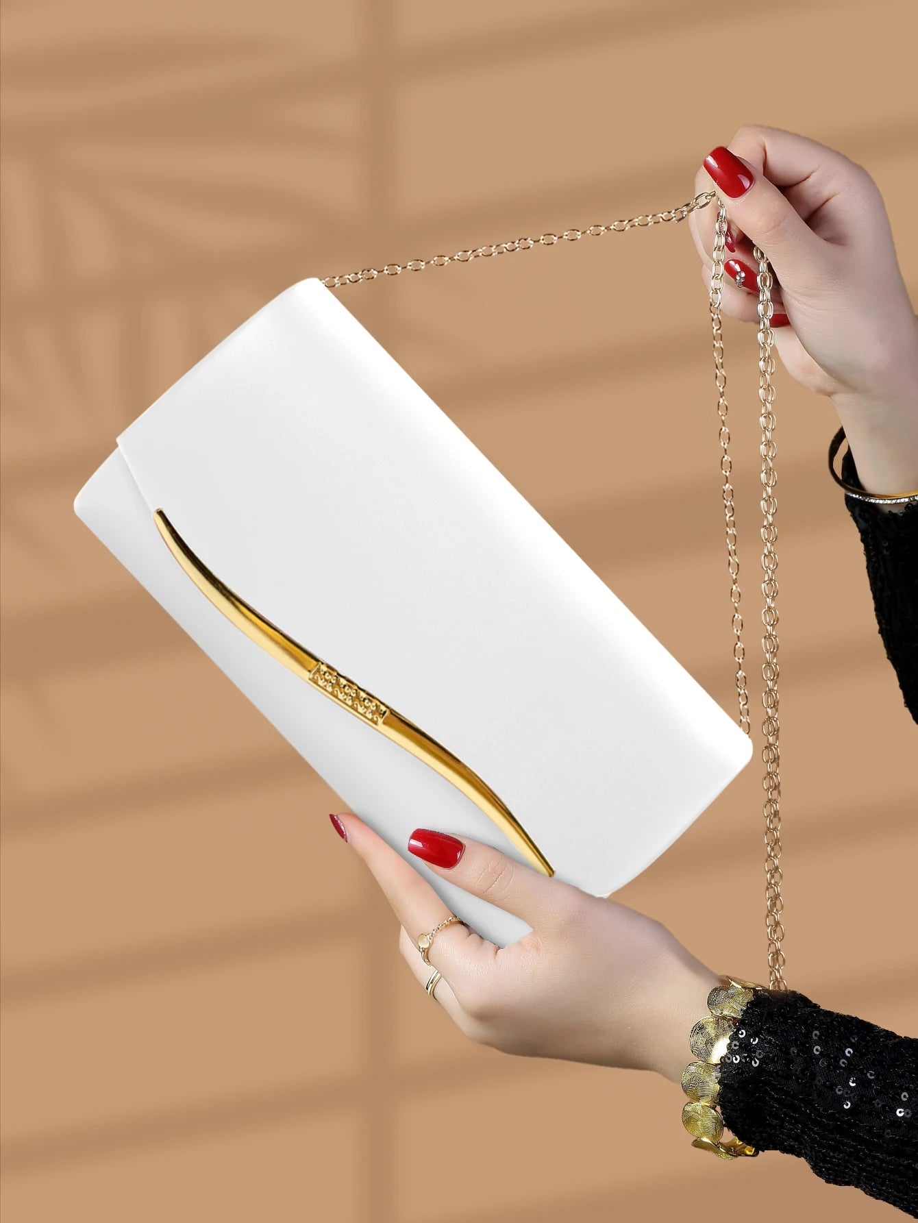 Elegant Luxurious Faux Leather Party Versatile Chain Clutch Evening Bag Mssza