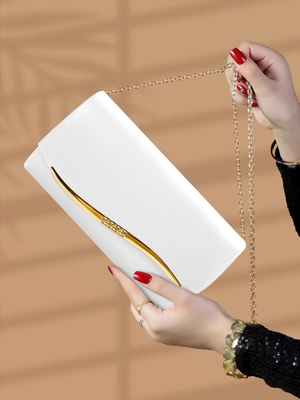 Elegant Luxurious Faux Leather Party Versatile Chain Clutch Evening Bag Mssza