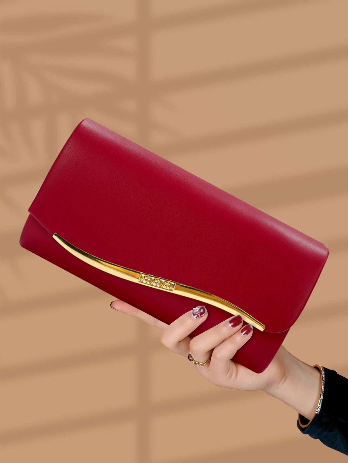 Elegant Luxurious Faux Leather Party Versatile Chain Clutch Evening Bag Mssza