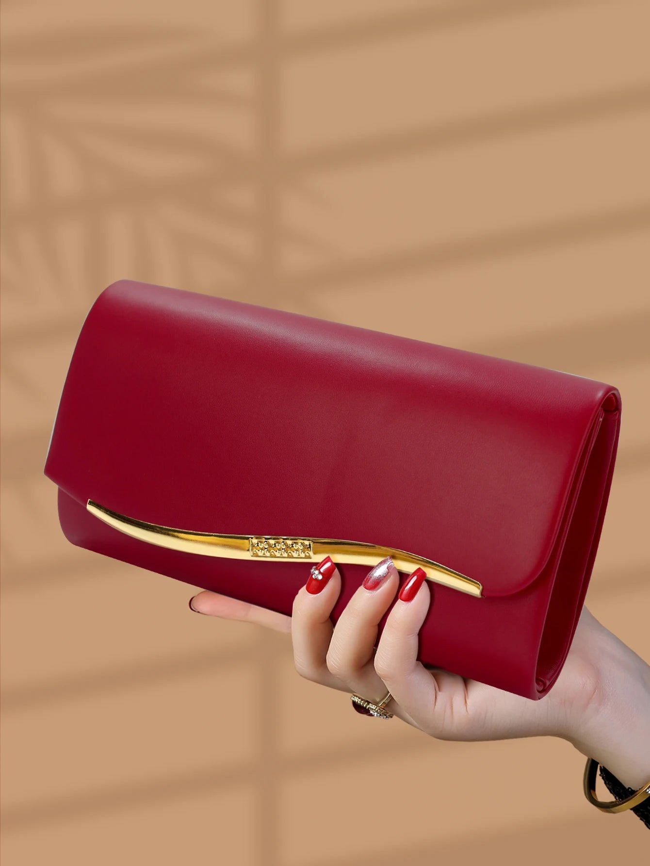 Elegant Luxurious Faux Leather Party Versatile Chain Clutch Evening Bag Mssza