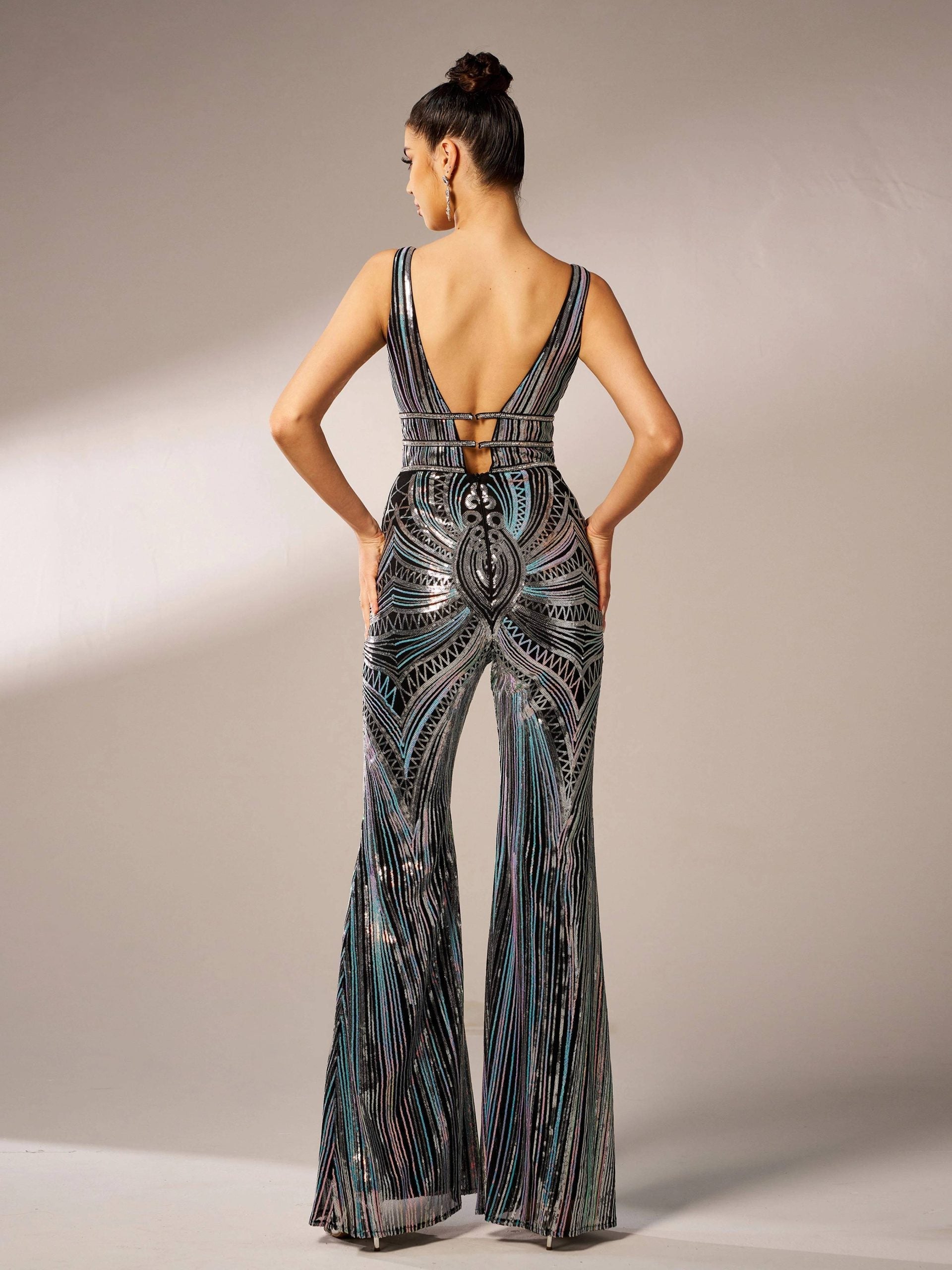 Elegant Luxury V-Neck Sequin Birthday Party Ankle-Length Jumpsuit Mssza
