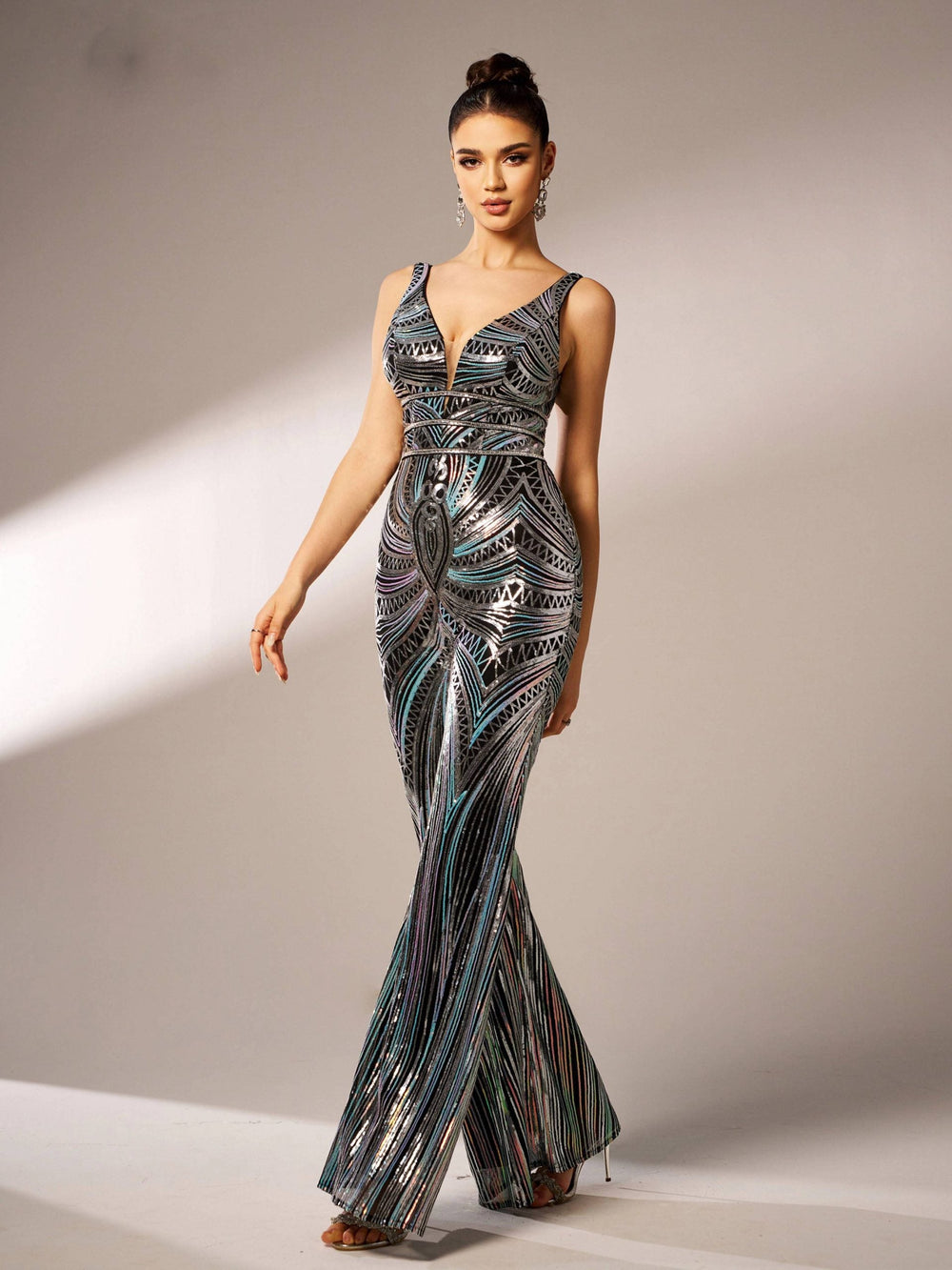 Elegant Luxury V-Neck Sequin Birthday Party Ankle-Length Jumpsuit Mssza