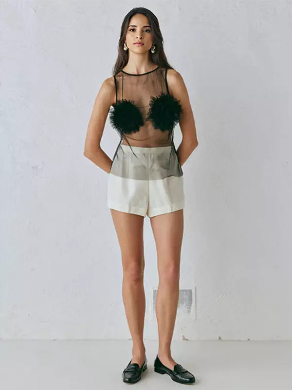 Elegant Mesh Clubwear Flower Sheer Long Sleeve Top Mssza