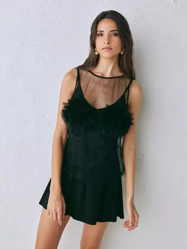 Elegant Mesh Clubwear Flower Sheer Long Sleeve Top Mssza