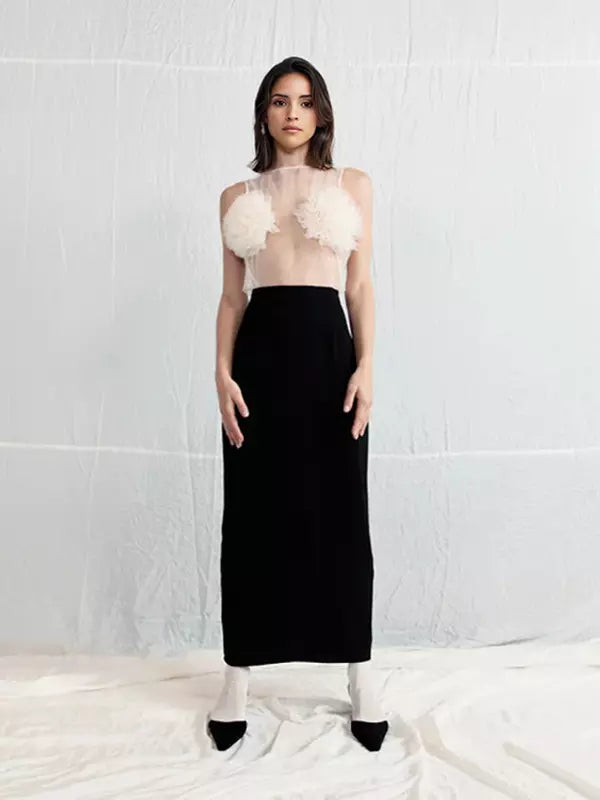 Elegant Mesh Clubwear Flower Sheer Long Sleeve Top Mssza
