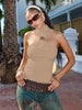 Elegant Metal Knot Solid Pleated Sleeveless Stretch Skinny Tank Tops Mssza