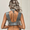 Elegant Metal Sequins Backless Deep V Neck Sleeveless Crop Tops Mssza
