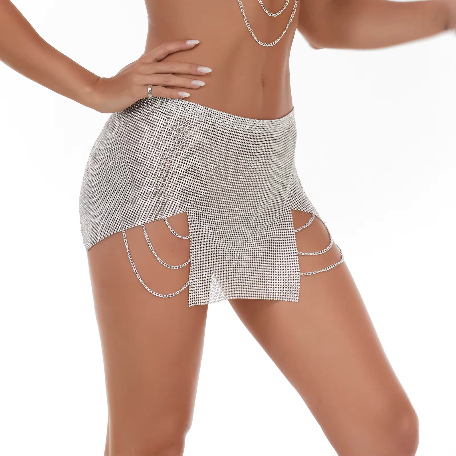 Luxury Sequins Tassel Chain See Above Knee Through Mini Skirt Mssza
