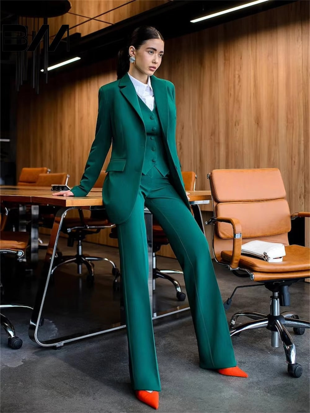 Elegant Notched Button Jacket Wide leg Pants Classic Solid Color Formal Wedding 3-Piece Set Suit Mssza