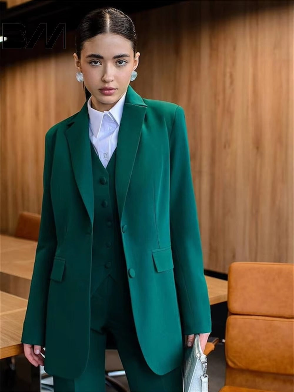 Elegant Notched Button Jacket Wide leg Pants Classic Solid Color Formal Wedding 3-Piece Set Suit Mssza