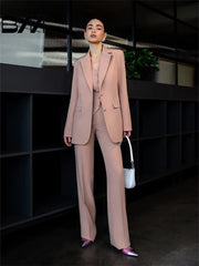 Elegant Notched Button Jacket Wide leg Pants Classic Solid Color Formal Wedding 3-Piece Set Suit Mssza