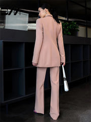 Elegant Notched Button Jacket Wide leg Pants Classic Solid Color Formal Wedding 3-Piece Set Suit Mssza
