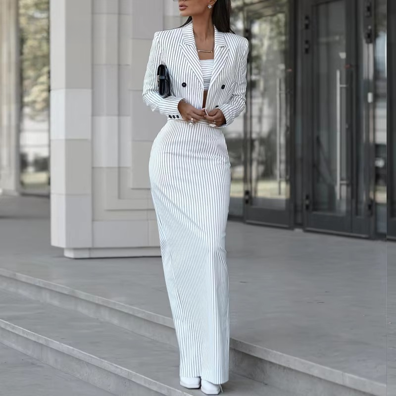 Elegant Notched Collar Double Breasted Silt Skirt And Blazer Two Pieces Set Mssza