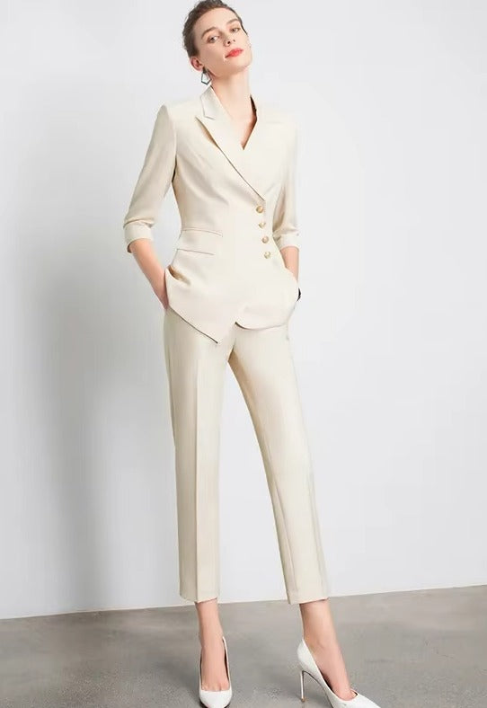 Elegant Notched Full Sleeve pencil pants Slims Smooths Work wear Professional Suit Pant Mssza