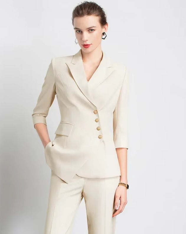 Elegant Notched Full Sleeve pencil pants Slims Smooths Work wear Professional Suit Pant Mssza