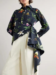 Elegant Notched Long Sleeve Flower Print Shirts Mssza