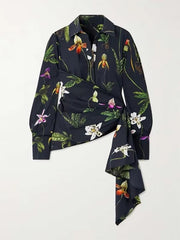Elegant Notched Long Sleeve Flower Print Shirts Mssza