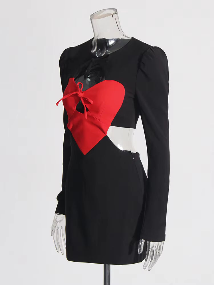 Elegant O-Neck High Waist Hollow Out Spliced Bowknot Bodycon Mini Dress Mssza