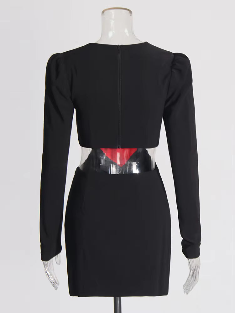 Elegant O-Neck High Waist Hollow Out Spliced Bowknot Bodycon Mini Dress Mssza