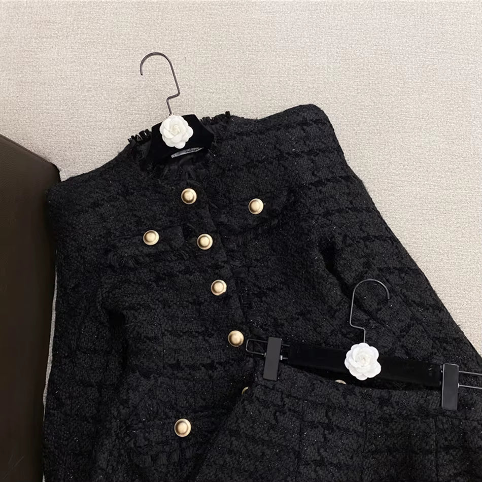 Elegant O-Neck Long Sleeve Single Breasted Jacket And Short 2 Two-Piece Set Mssza