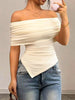 Elegant Patchwork Off Shoulder Slash Neck Streetwear Slim Versatile T-shirt Mssza
