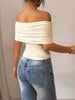 Elegant Patchwork Off Shoulder Slash Neck Streetwear Slim Versatile T-shirt Mssza