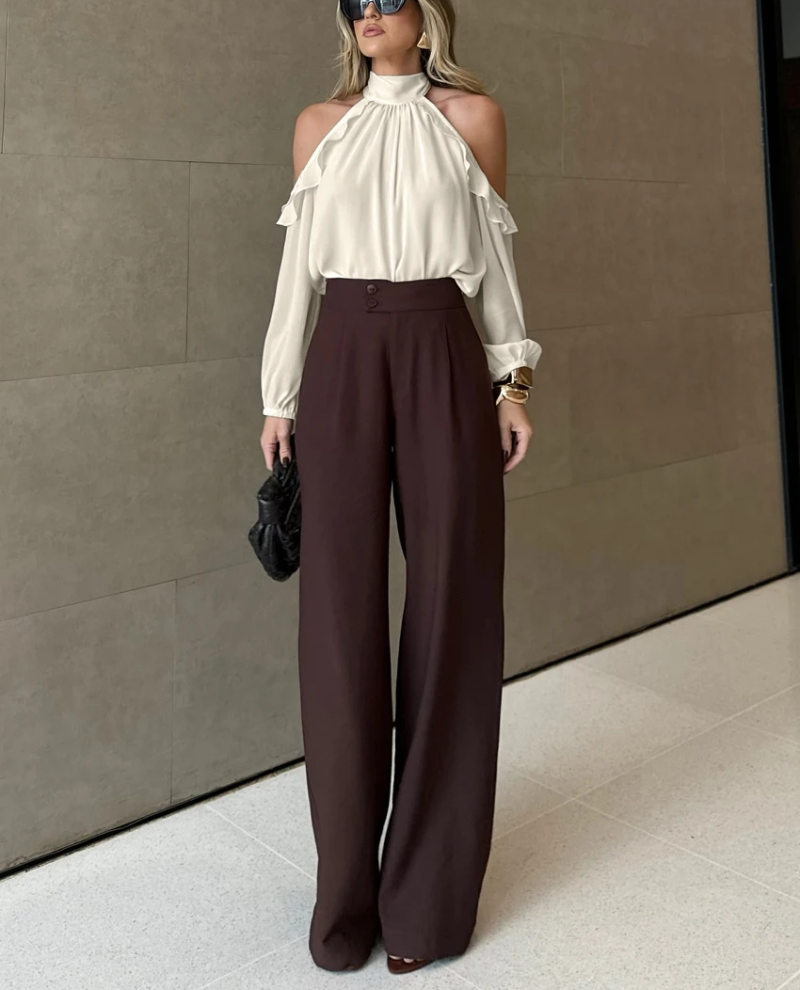 Elegant Off Shoulder Solid Turtleneck Long Sleeve Shirts Top Mssza