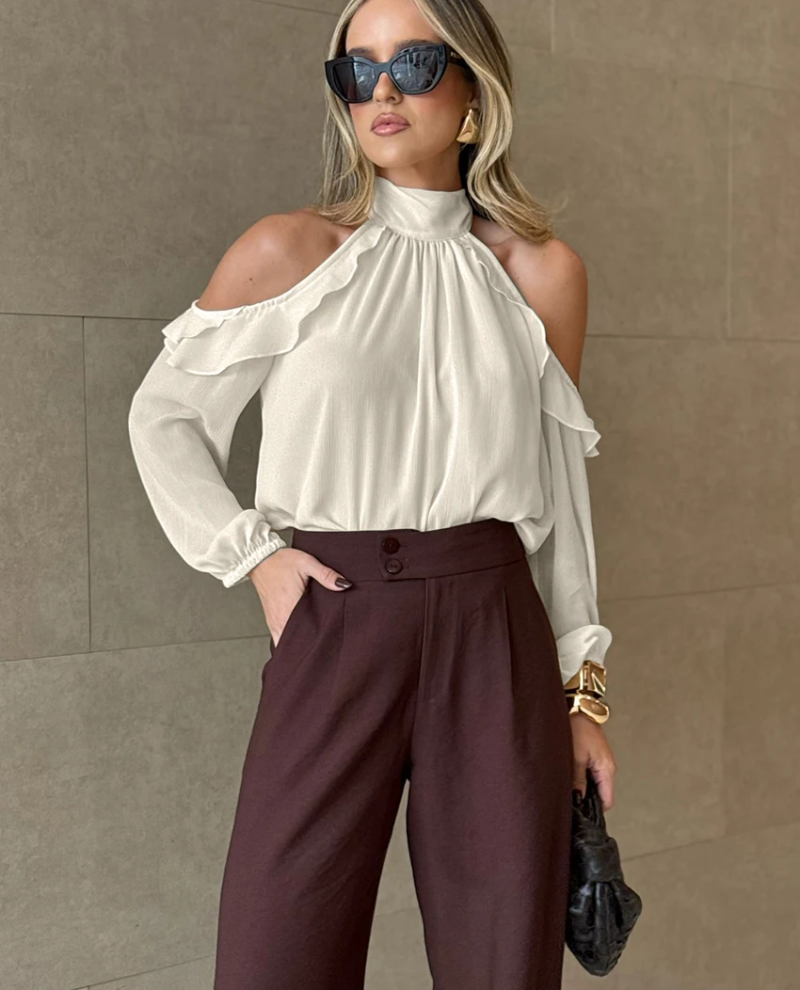 Elegant Off Shoulder Solid Turtleneck Long Sleeve Shirts Top Mssza
