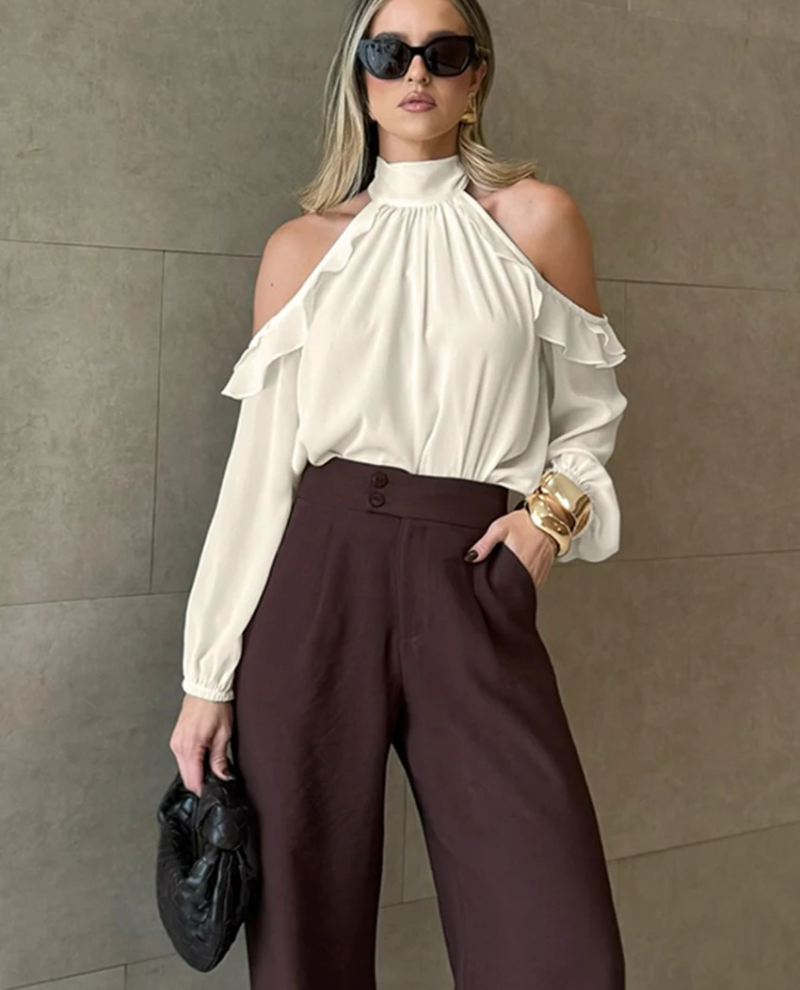 Elegant Off Shoulder Solid Turtleneck Long Sleeve Shirts Top Mssza