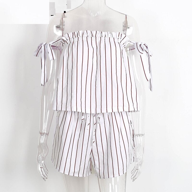 Elegant Off Shoulder Stripe Backless Jumpsuit Mssza