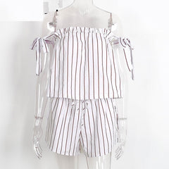Elegant Off Shoulder Stripe Backless Jumpsuit Mssza