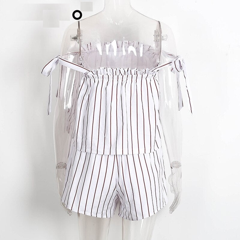 Elegant Off Shoulder Stripe Backless Jumpsuit Mssza