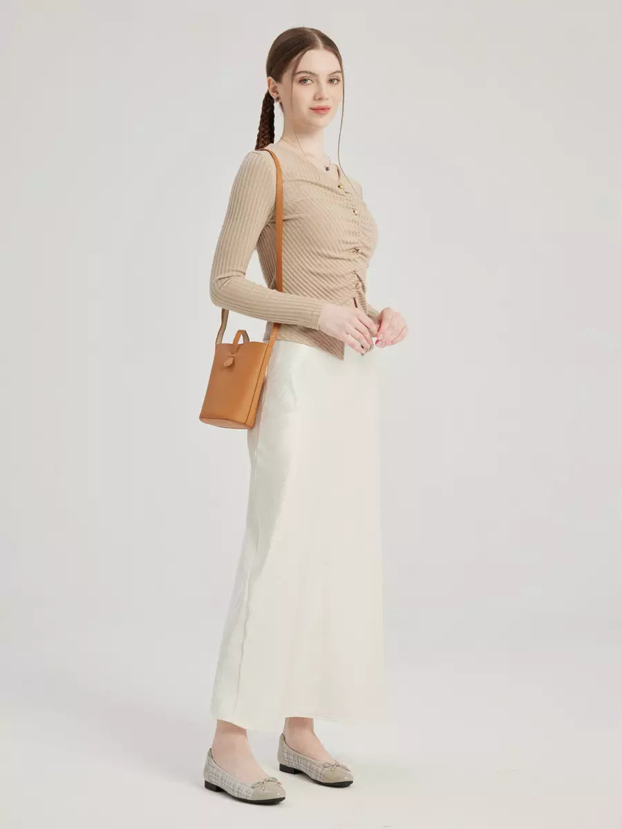 Elegant Office Style Natural Waistline Elastic Waist Long Skirt Mssza