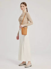 Elegant Office Style Natural Waistline Elastic Waist Long Skirt Mssza