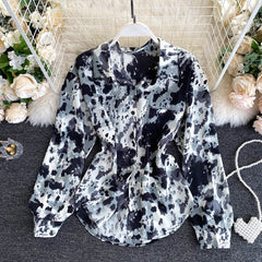 Elegant Office Tops Turn-Down Collar Street Wear Print Blouse Mssza
