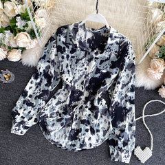Elegant Office Tops Turn-Down Collar Street Wear Print Blouse Mssza