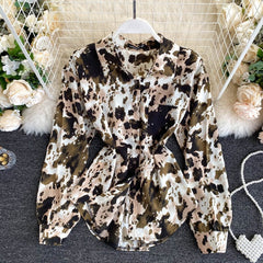 Elegant Office Tops Turn-Down Collar Street Wear Print Blouse Mssza