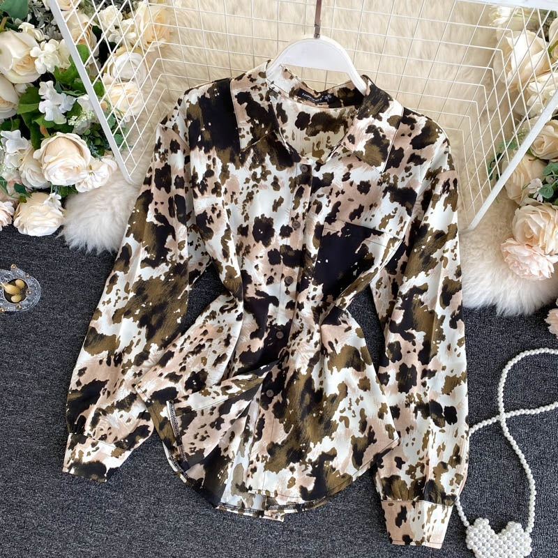 Elegant Office Tops Turn-Down Collar Street Wear Print Blouse Mssza