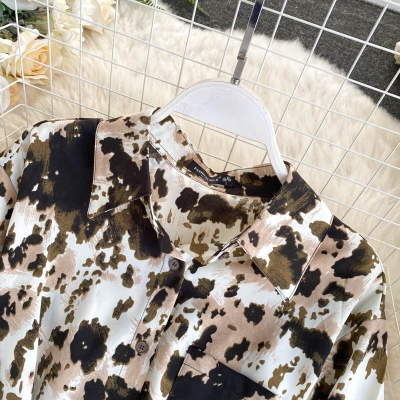 Elegant Office Tops Turn-Down Collar Street Wear Print Blouse Mssza