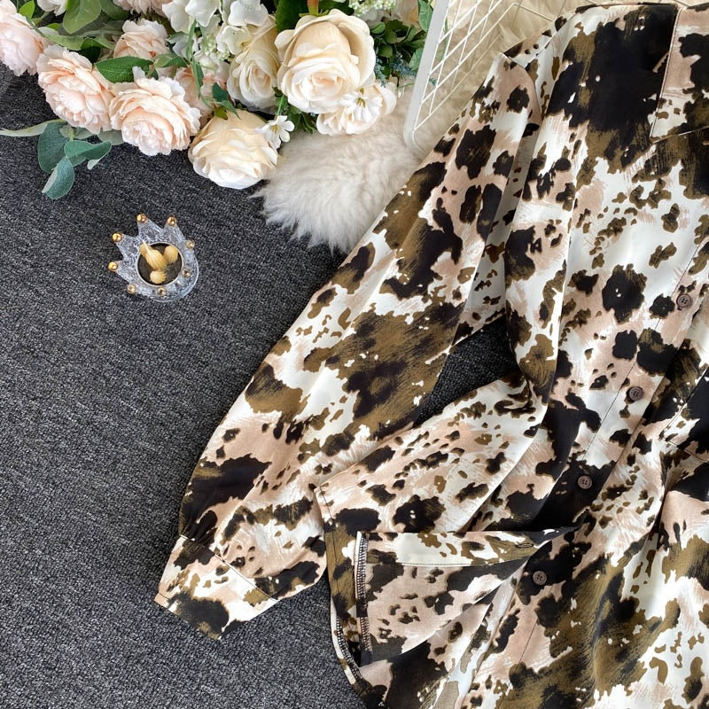 Elegant Office Tops Turn-Down Collar Street Wear Print Blouse Mssza