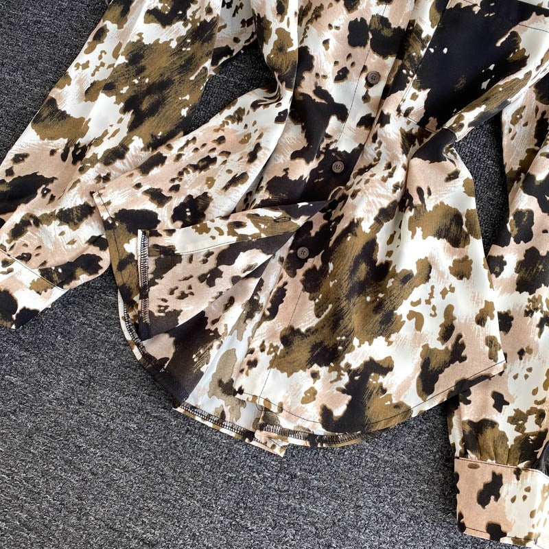 Elegant Office Tops Turn-Down Collar Street Wear Print Blouse Mssza