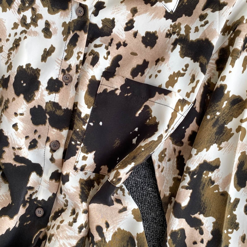 Elegant Office Tops Turn-Down Collar Street Wear Print Blouse Mssza