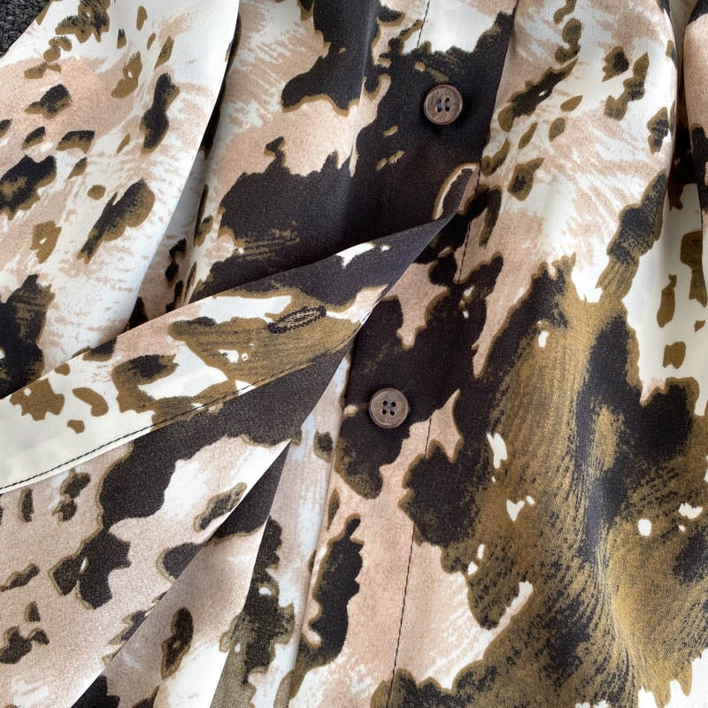Elegant Office Tops Turn-Down Collar Street Wear Print Blouse Mssza