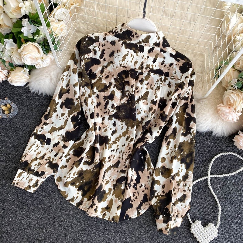 Elegant Office Tops Turn-Down Collar Street Wear Print Blouse Mssza
