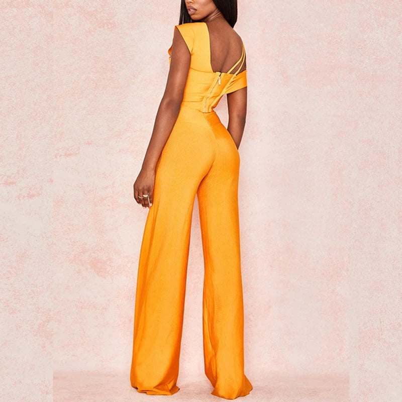 Elegant One Shoulder Bodycon Bandage Overalls Two Piece Sets Rompers Jumpsuit Mssza