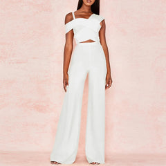 Elegant One Shoulder Bodycon Bandage Overalls Two Piece Sets Rompers Jumpsuit Mssza